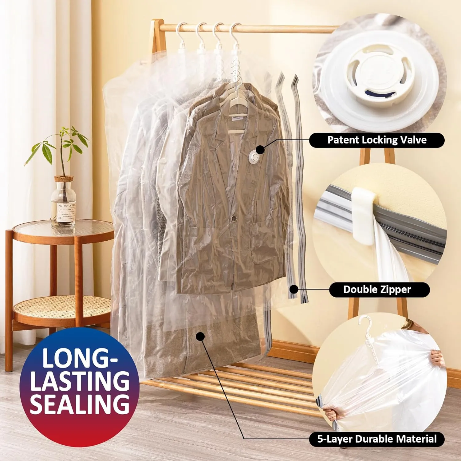 Hanging Vacuum Storage Bags, 4 Pack Hanging Storage Bags for Clothes With Electric Pump, Vacuum Sealed for Suits, Dress, Jackets (2 Long, 2 Short)