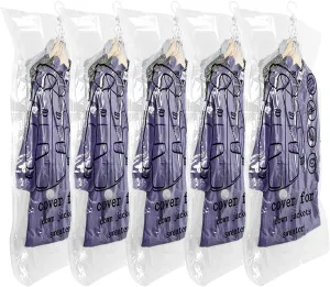 Hanging Vacuum Storage Bags 5 Pack, Space Saver Garment Bags 43.3 x27.6 inch, Vacuum Seal Bags for Clothing for Jacket, Suits, Dress, Clothing, Space Saver Bags With Hook
