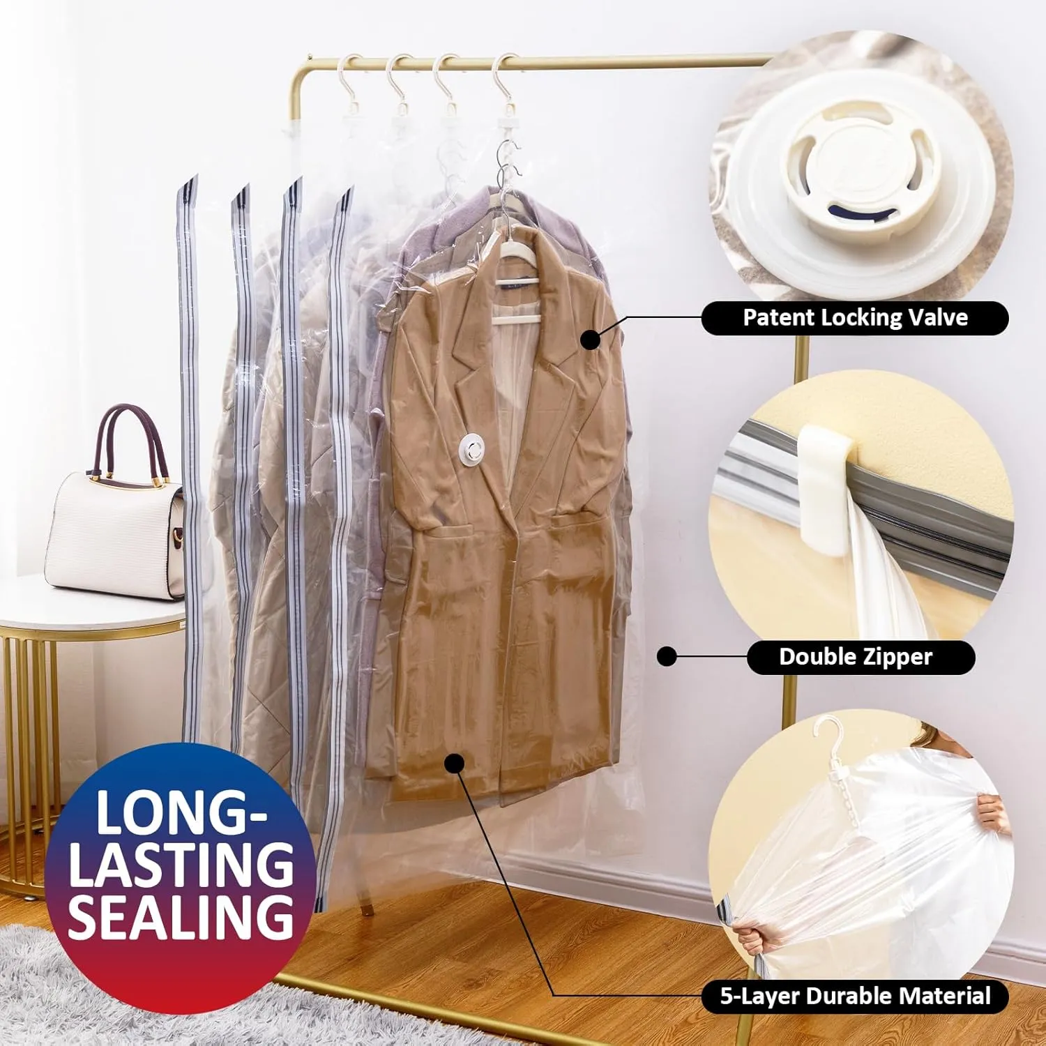 Hanging Vacuum Storage Bags, 6 Pack Large Hanging Space Saver Bags, Vacuum Sealed for Clothes Suits Dress Jackets for Moving Supplies(3 Long, 3 Short)