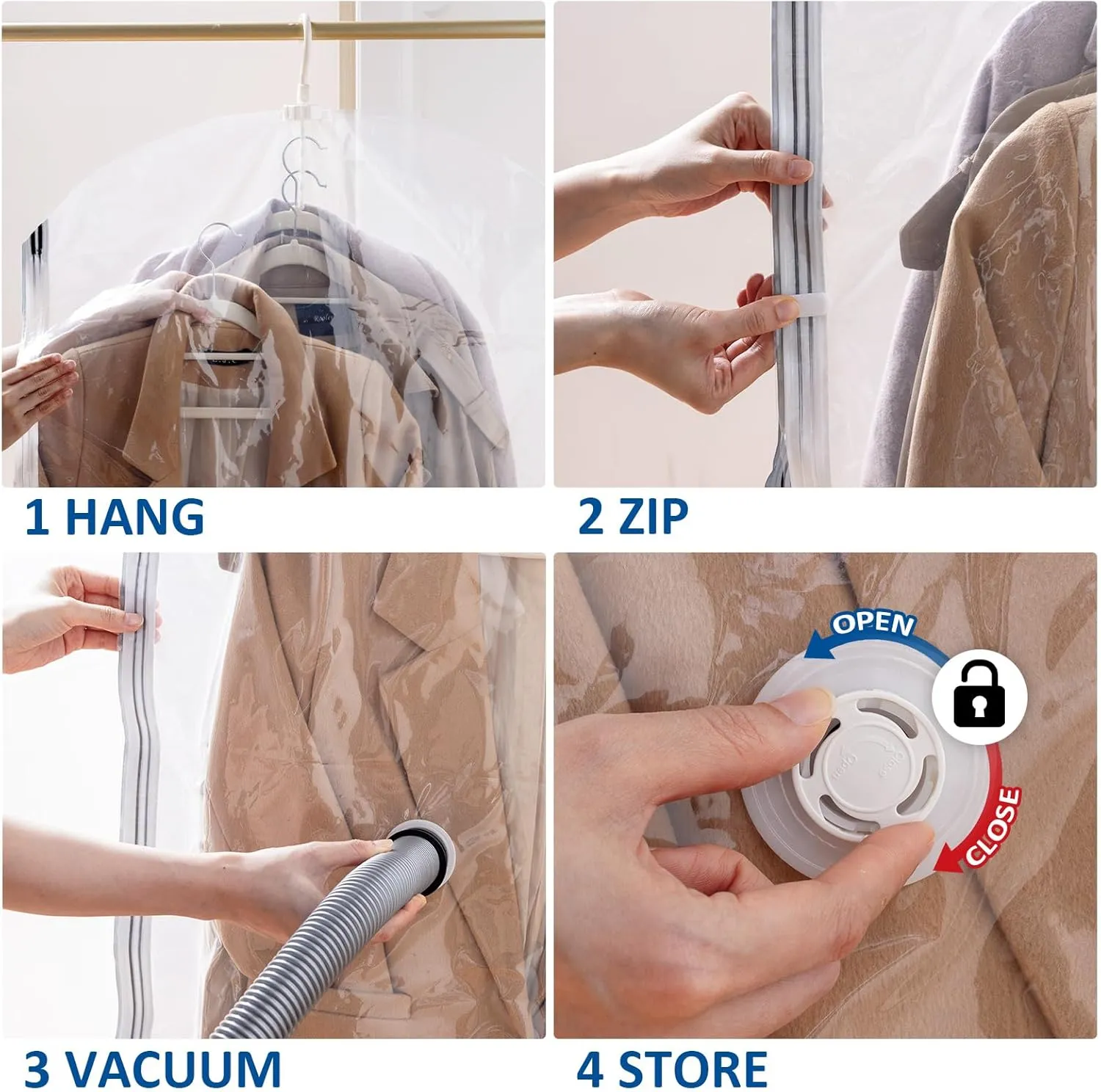 Hanging Vacuum Storage Bags, 6 Pack Large Hanging Space Saver Bags, Vacuum Sealed for Clothes Suits Dress Jackets for Moving Supplies(3 Long, 3 Short)