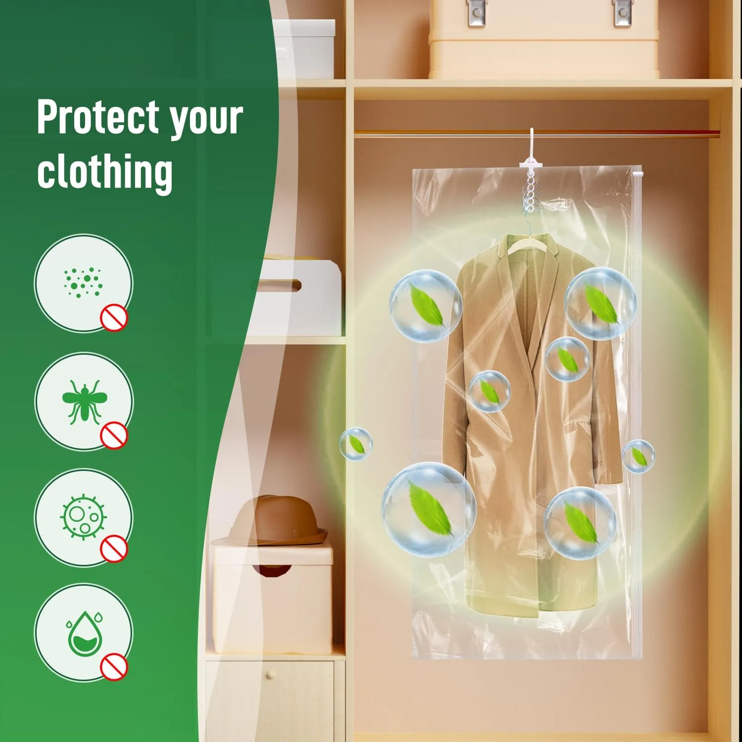 Hanging Vacuum Storage Bags For Clothes With Hand Pump,Coat Storage Bag Hanging,Vacuum Bags For Clothes,Space Saver Vacuum Storage Bags,Garment, Clothing, Dress, Suit, Long Coat, Jacket(Combo 6 Pack)