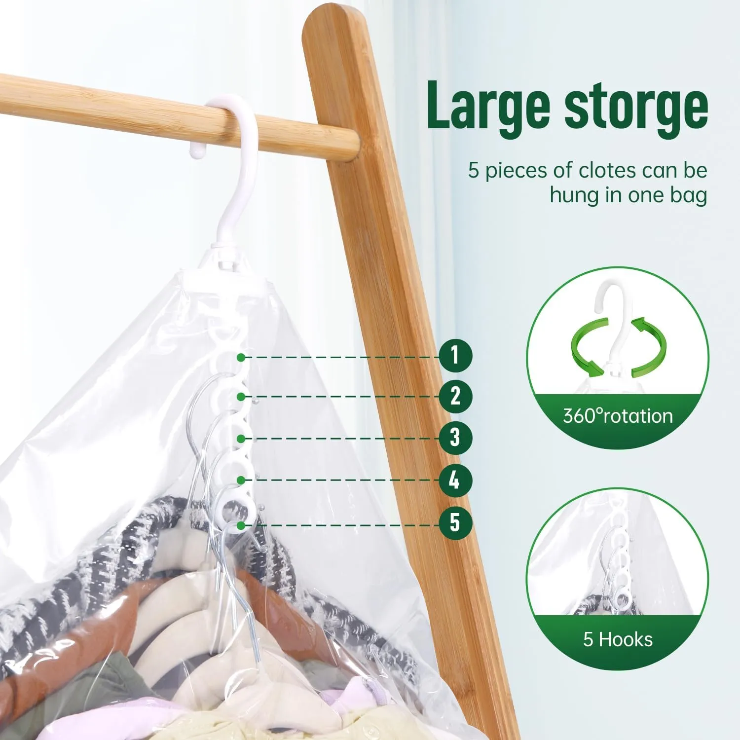 Hanging Vacuum Storage Bags For Clothes With Hand Pump,Coat Storage Bag Hanging,Vacuum Bags For Clothes,Space Saver Vacuum Storage Bags,Garment, Clothing, Dress, Suit, Long Coat, Jacket(Combo 6 Pack)