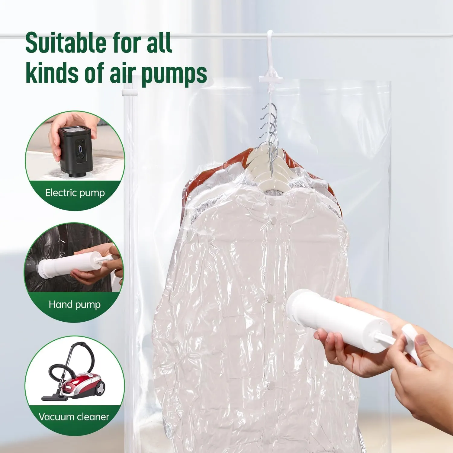 Hanging Vacuum Storage Bags For Clothes With Hand Pump,Coat Storage Bag Hanging,Vacuum Bags For Clothes,Space Saver Vacuum Storage Bags,Garment, Clothing, Dress, Suit, Long Coat, Jacket(Combo 6 Pack)