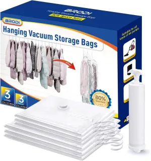 Hanging Vacuum Storage Bags For Clothes With Hand Pump,Coat Storage Bag Hanging,Vacuum Bags For Clothes,Space Saver Vacuum Storage Bags,Garment, Clothing, Dress, Suit, Long Coat, Jacket(Combo 6 Pack)