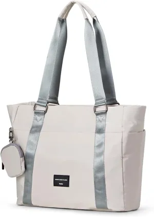 Hanke Laptop Tote Bag with Zipper Lightweight Womens Tote Bags for Work Nylon Bag Shoulder Bag Weekend Bag Travel Bag Sports Gym Bag .（Dune Grey）