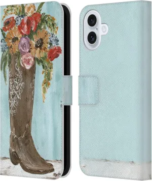 Head Case Designs Officially Licensed Haley Bush Boot Floral Painting Leather Book Wallet Case Cover Compatible with Apple iPhone 16 Plus