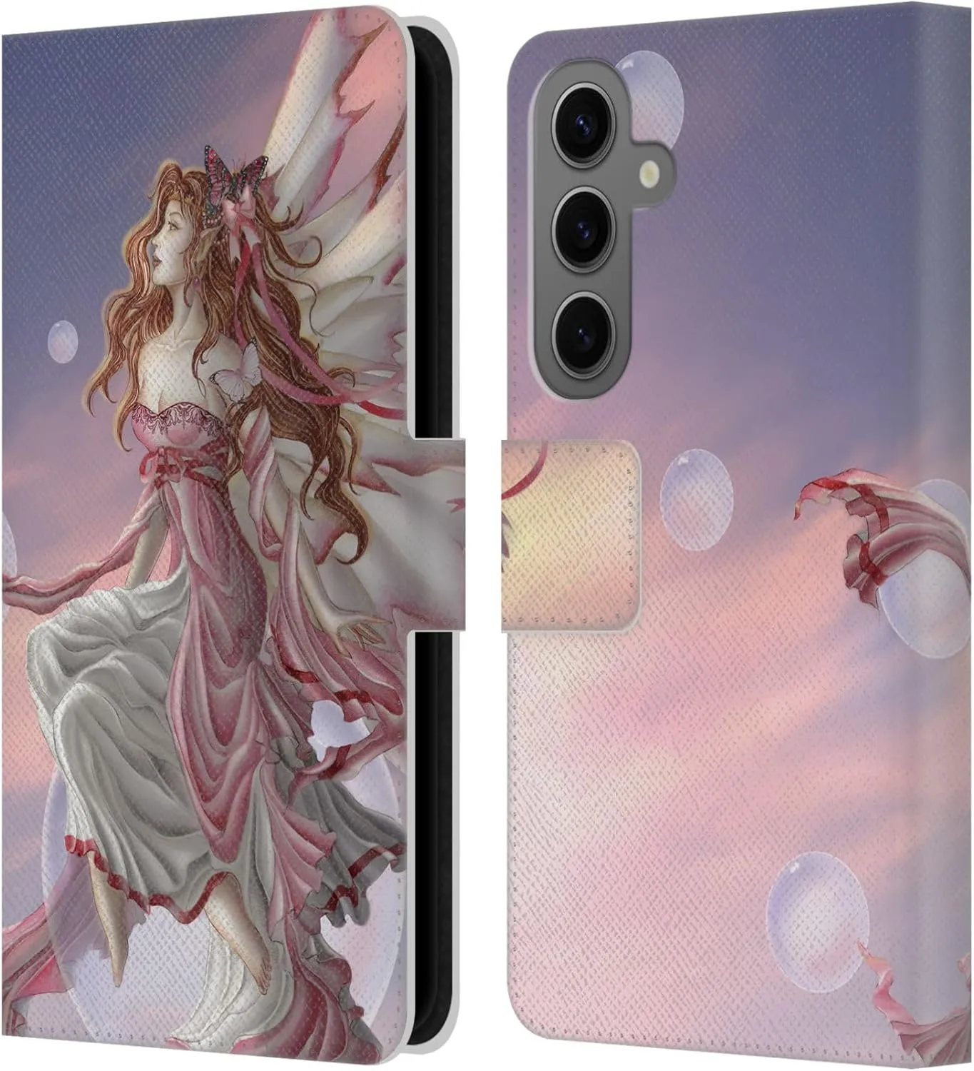 Head Case Designs Officially Licensed Nene Thomas Daybreak Pink Fairy Bubbles Leather Book Wallet Case Cover Compatible with Samsung Galaxy S25