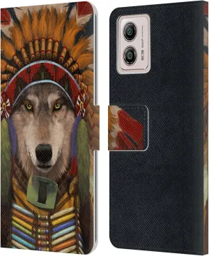 Head Case Designs Officially Licensed Vincent HIE Wolf Spirit Chief Canidae Leather Book Wallet Case Cover Compatible with Motorola Moto G53 5G