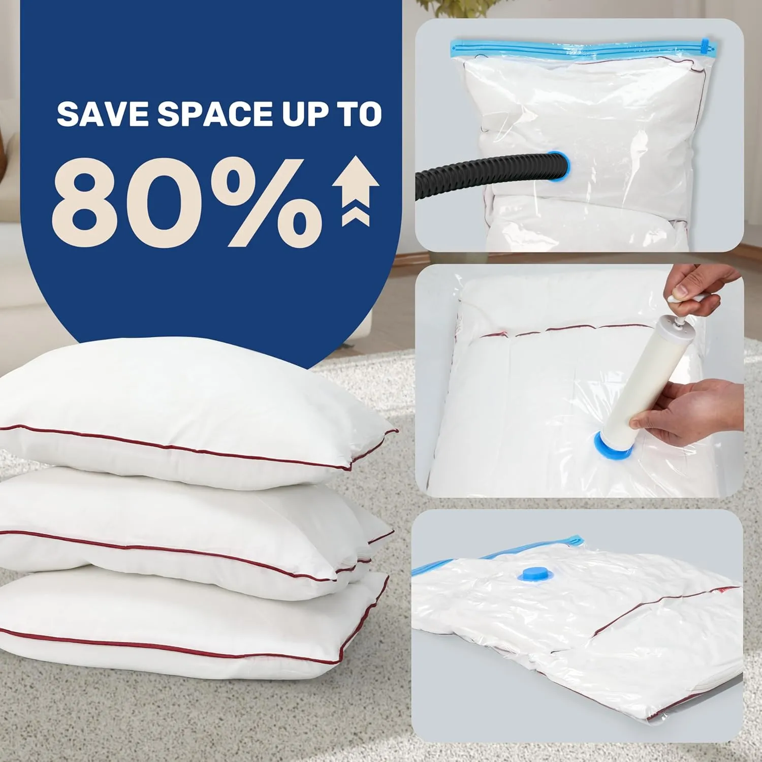 HealSmart Vacuum Storage Bags, 20 Pack Space Saver Vacuum Seal Bags, Compression Bags for Travel Lugggage, Clothing, Comforters, Blankets with Hand Pump (4 Jumbo/4 Large/4 Medium/4 Small/4 Roll M)