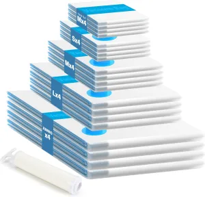HealSmart Vacuum Storage Bags, 20 Pack Space Saver Vacuum Seal Bags, Compression Bags for Travel Lugggage, Clothing, Comforters, Blankets with Hand Pump (4 Jumbo/4 Large/4 Medium/4 Small/4 Roll M)
