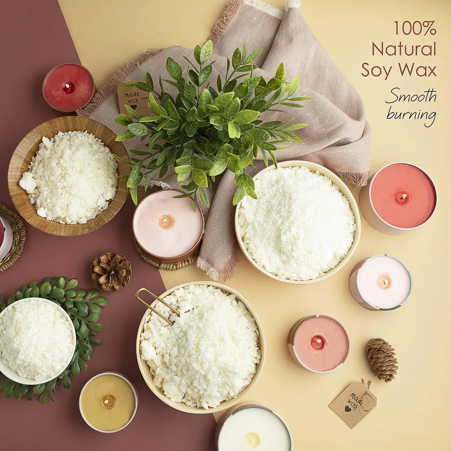 Hearth & Harbor Soy Candle Wax Flakes - Natural Soy Wax for Candle Making Premium 10 lb Bag, 50 Cotton Candle Wicks, 50 Wick Stickers, & 4 Centering Devices