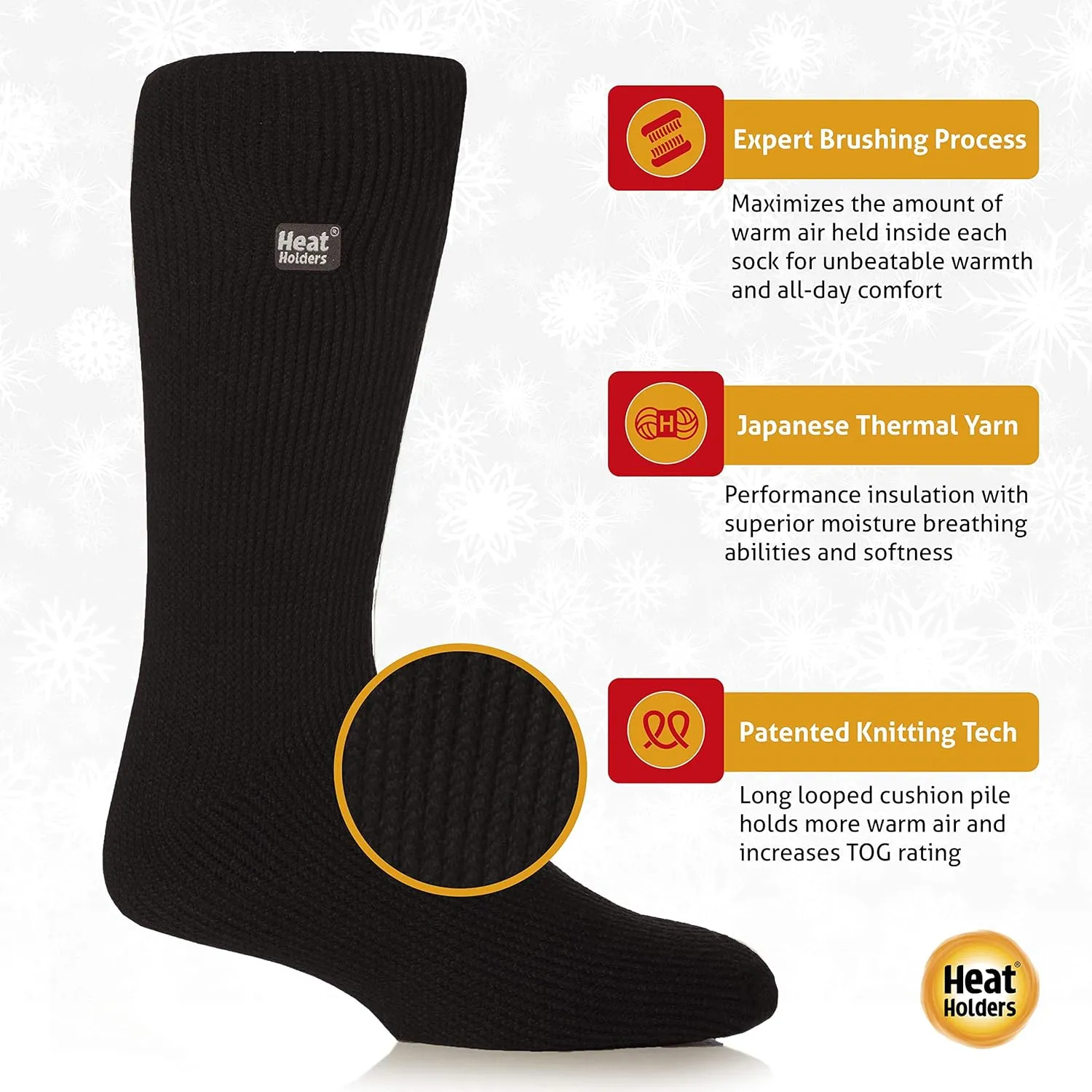 HEAT HOLDERS Men's Block Twist Socks Charcoal/Cream/Men's 7-12