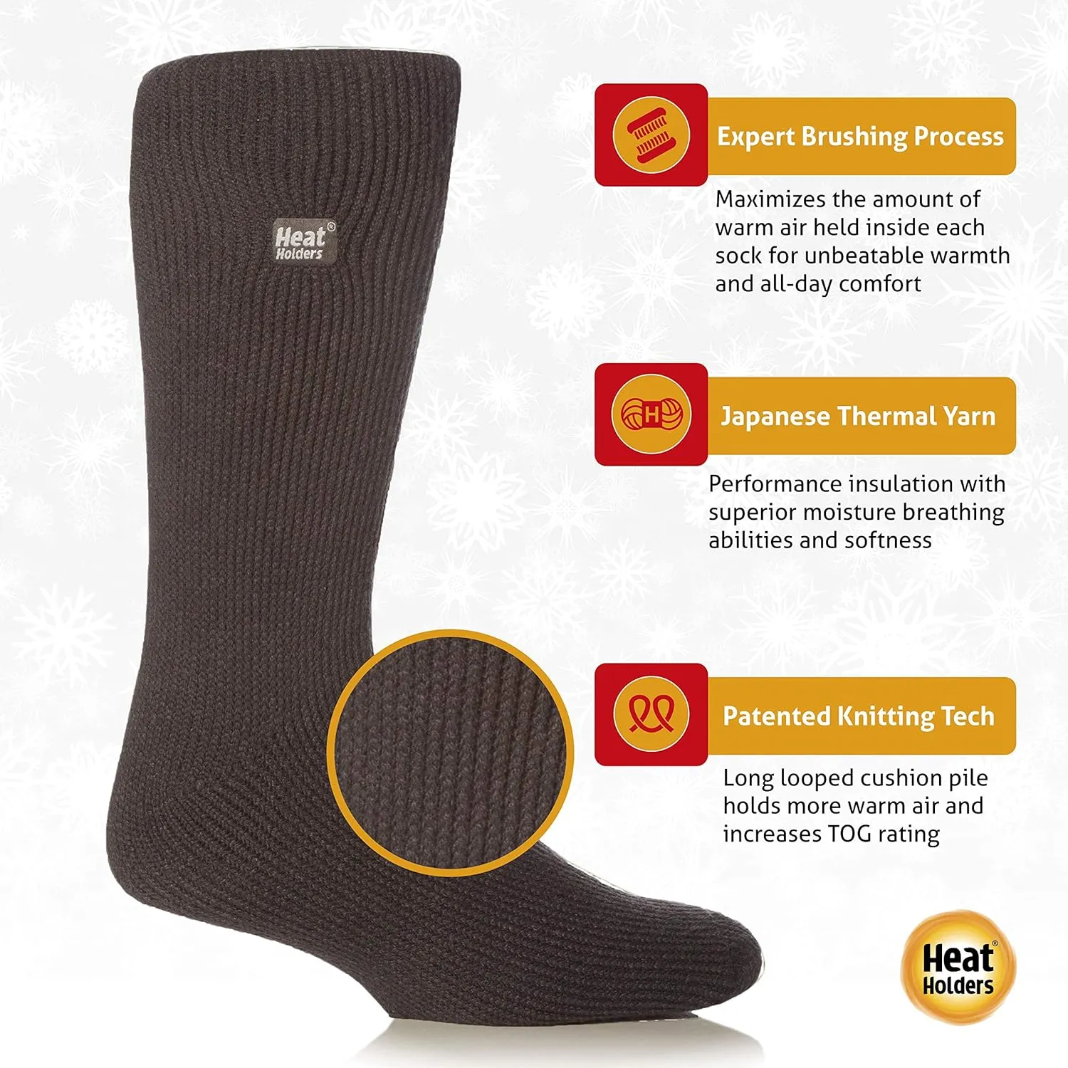 HEAT HOLDERS Men's Block Twist Socks Charcoal/Cream/Men's 7-12
