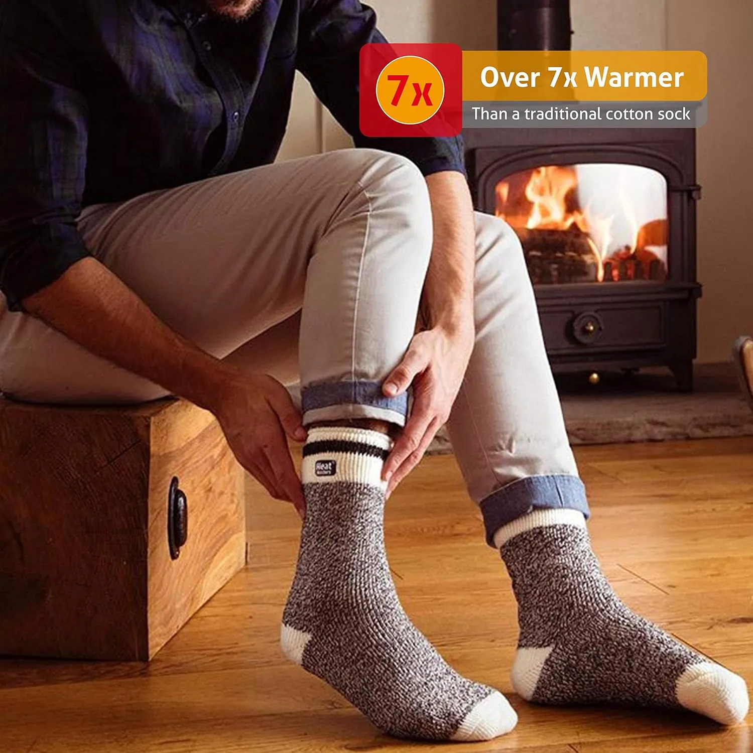 HEAT HOLDERS Men's Block Twist Socks Charcoal/Cream/Men's 7-12