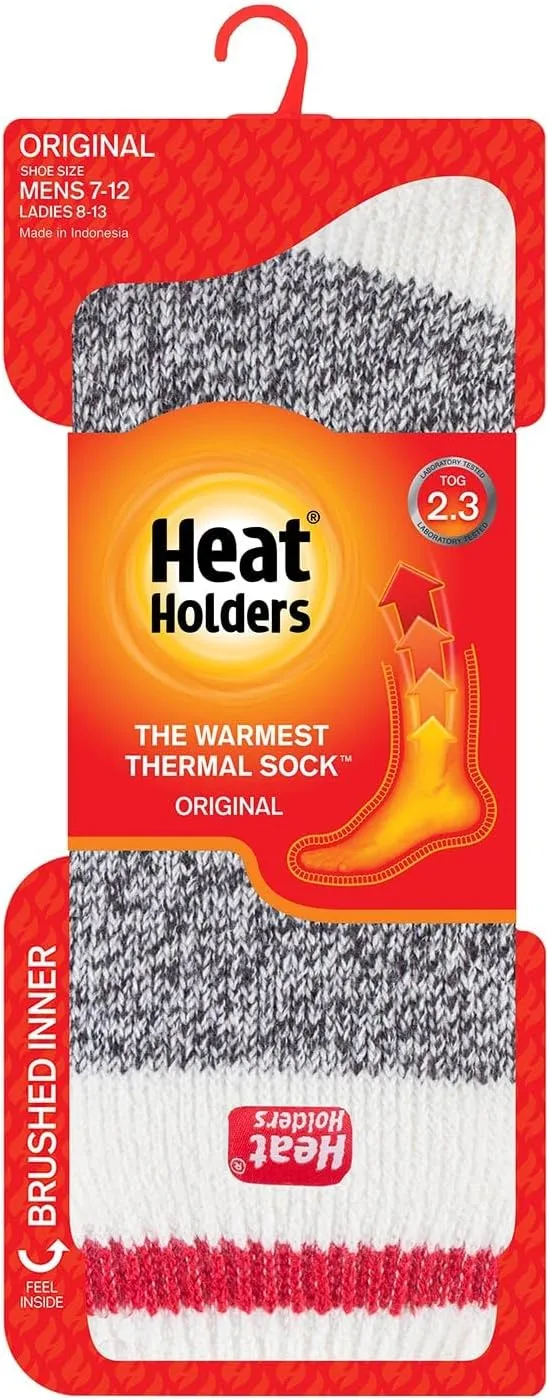 Heat Holders Men's Jeffrey ORIGINAL Cream Block Twist Crew Socks | Warm   Soft, Hiking, Cabin, Hunting, Outdoor, Cozy Socks