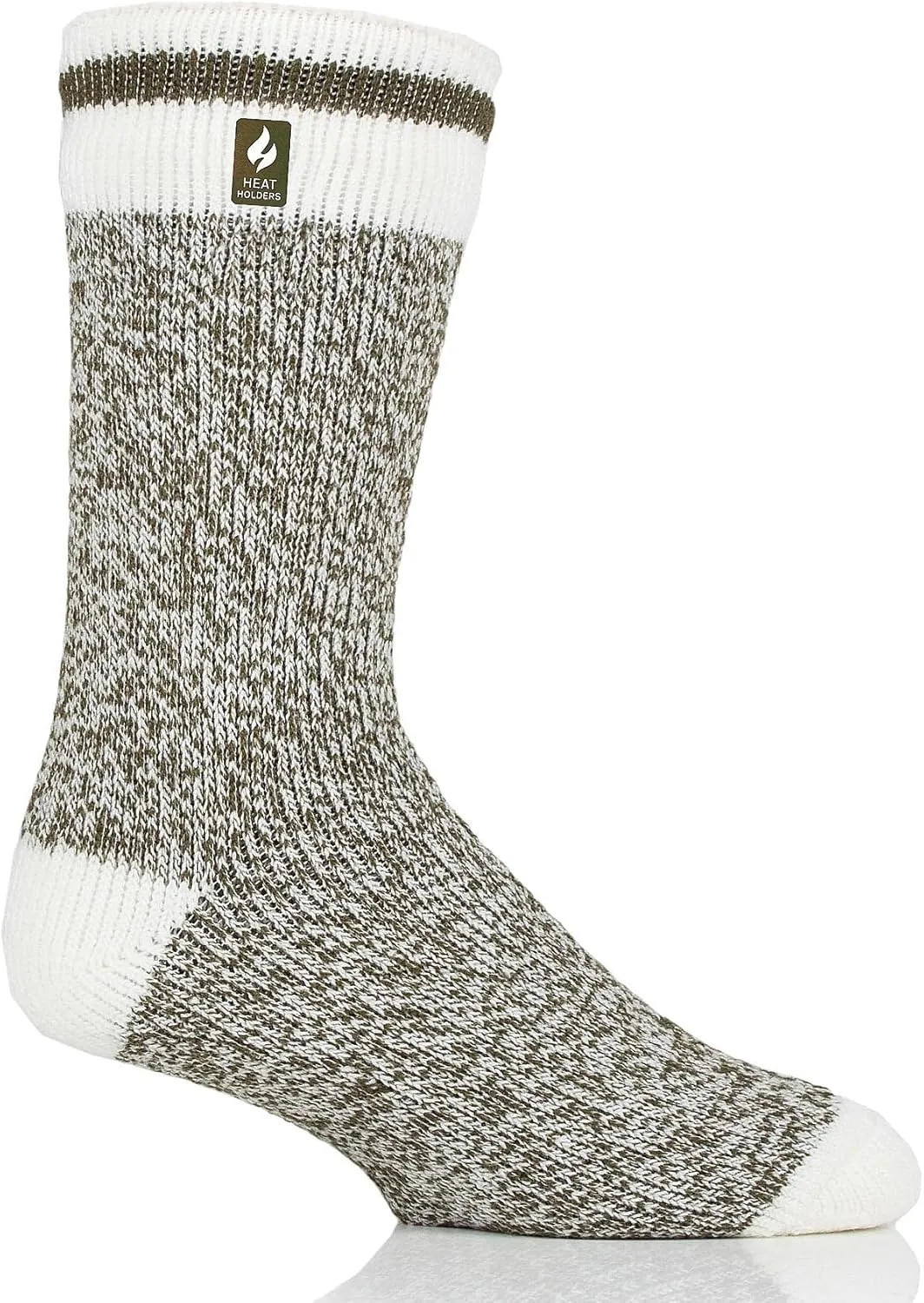 Heat Holders Men's Jeffrey ORIGINAL Cream Block Twist Crew Socks | Warm   Soft, Hiking, Cabin, Hunting, Outdoor, Cozy Socks