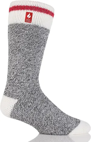 Heat Holders Men's Jeffrey ORIGINAL Cream Block Twist Crew Socks | Warm   Soft, Hiking, Cabin, Hunting, Outdoor, Cozy Socks