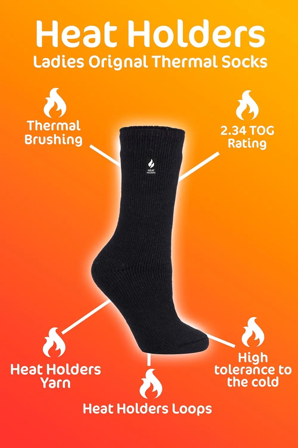 HEAT HOLDERS Thermal Socks, Women's Original, US Shoe