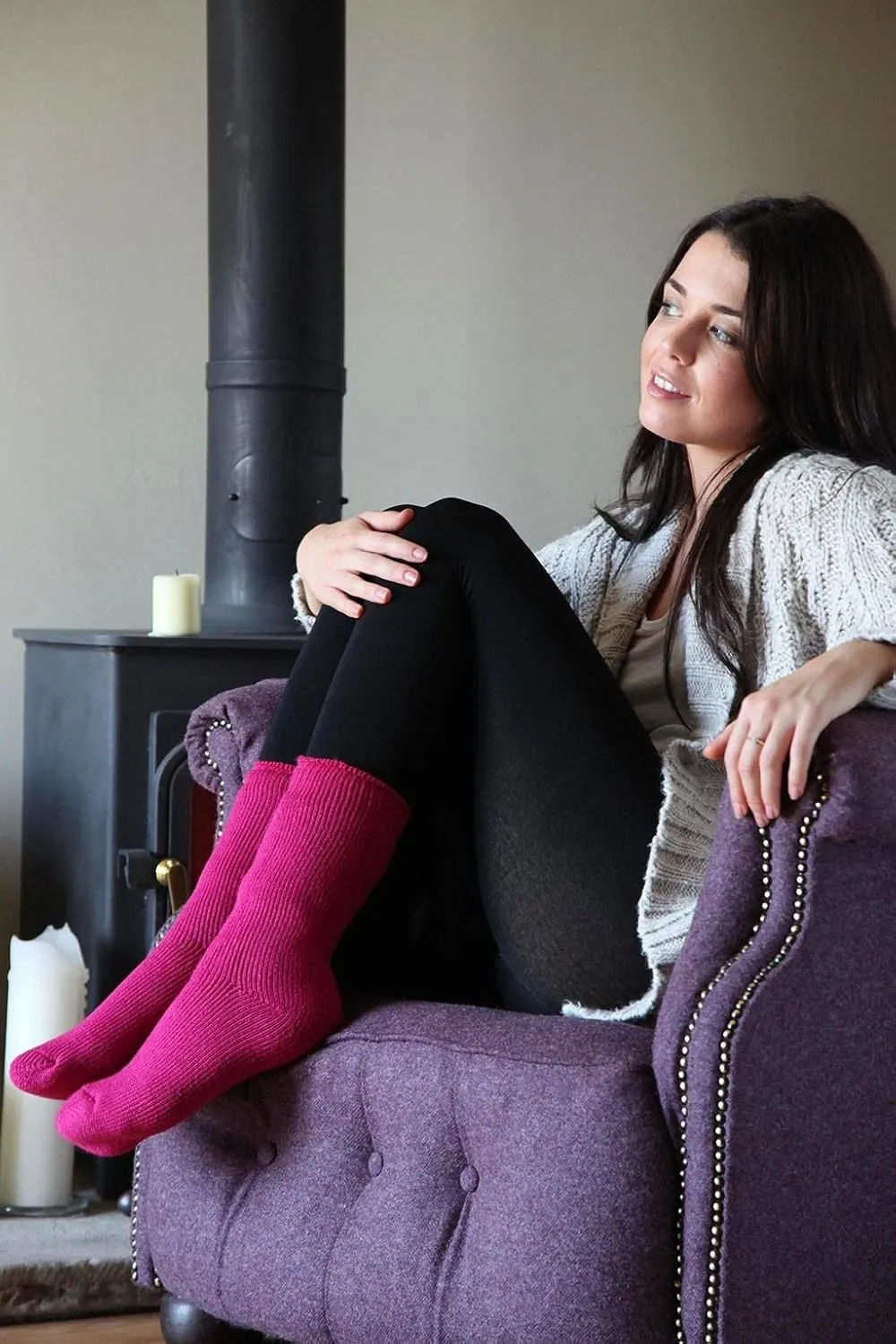 HEAT HOLDERS - Womens Original Striped Cozy Winter Warm Thick Thermal Crew Socks