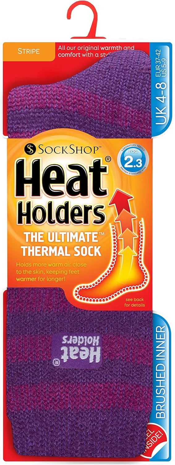 HEAT HOLDERS Women's Thermal Stripe Socks Size 5-9 US