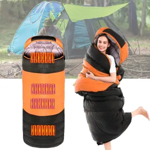 Heated Sleeping Bag for Adults,USB Power Support Mummy Heated Blanket with Compression Sack,3-4 Season Tent Heater for Camping,3 Adjustable Temperature,5 Heating Zones