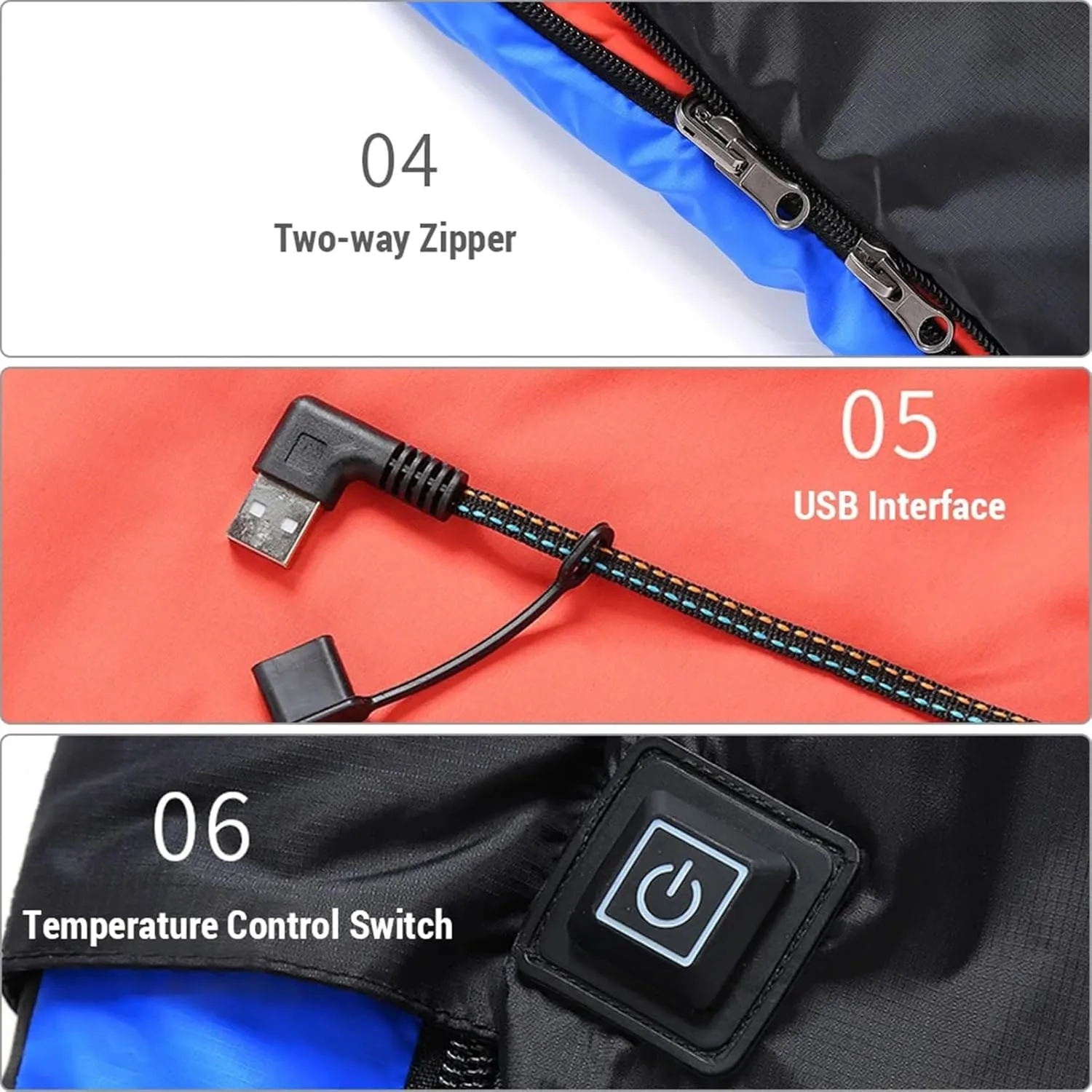 Heated Sleeping Bag for Adults,USB Power Support Mummy Heated Blanket with Compression Sack,3-4 Season Tent Heater for Camping,3 Adjustable Temperature,5 Heating Zones