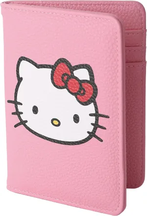 Hello Kitty Pebbled Pink Passport Holder for Travel Official License, Sanrio Passport Cover for Women