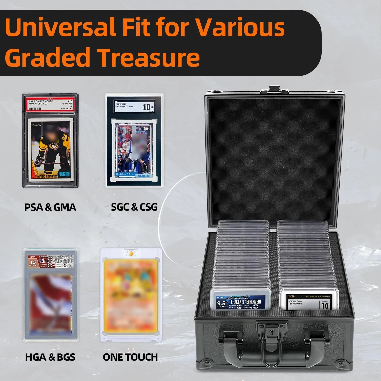 HESTECH 68  Graded Card Storage Box, 2 Row Graded Card Case,Slab Case Includes 2 Foam Inserts,Sports Card Case Fits PSA,CSG,GMA,HGA,Baseball Cards and Top Loaders