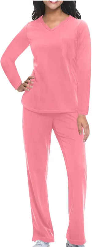 HGps8w Scrubs for Women Sets Nurse Uniform Jogger Suit Stretch Long Sleeve V Neck Top & Pants with Pockets Nurse Workwear