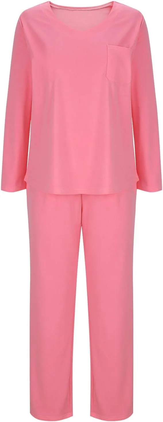 HGps8w Scrubs for Women Sets Nurse Uniform Jogger Suit Stretch Long Sleeve V Neck Top & Pants with Pockets Nurse Workwear