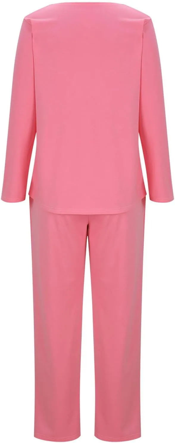 HGps8w Scrubs for Women Sets Nurse Uniform Jogger Suit Stretch Long Sleeve V Neck Top & Pants with Pockets Nurse Workwear