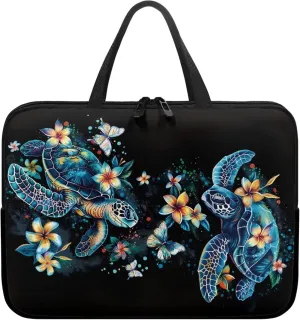 Hibiscus Flower Turtle Print Laptop Case for Women Men Study Work Laptop Sleeve with Handle Traveling Computer Bag Compatible with 10-17 inch Notebook Carrying Bag Briefcase, 15inch