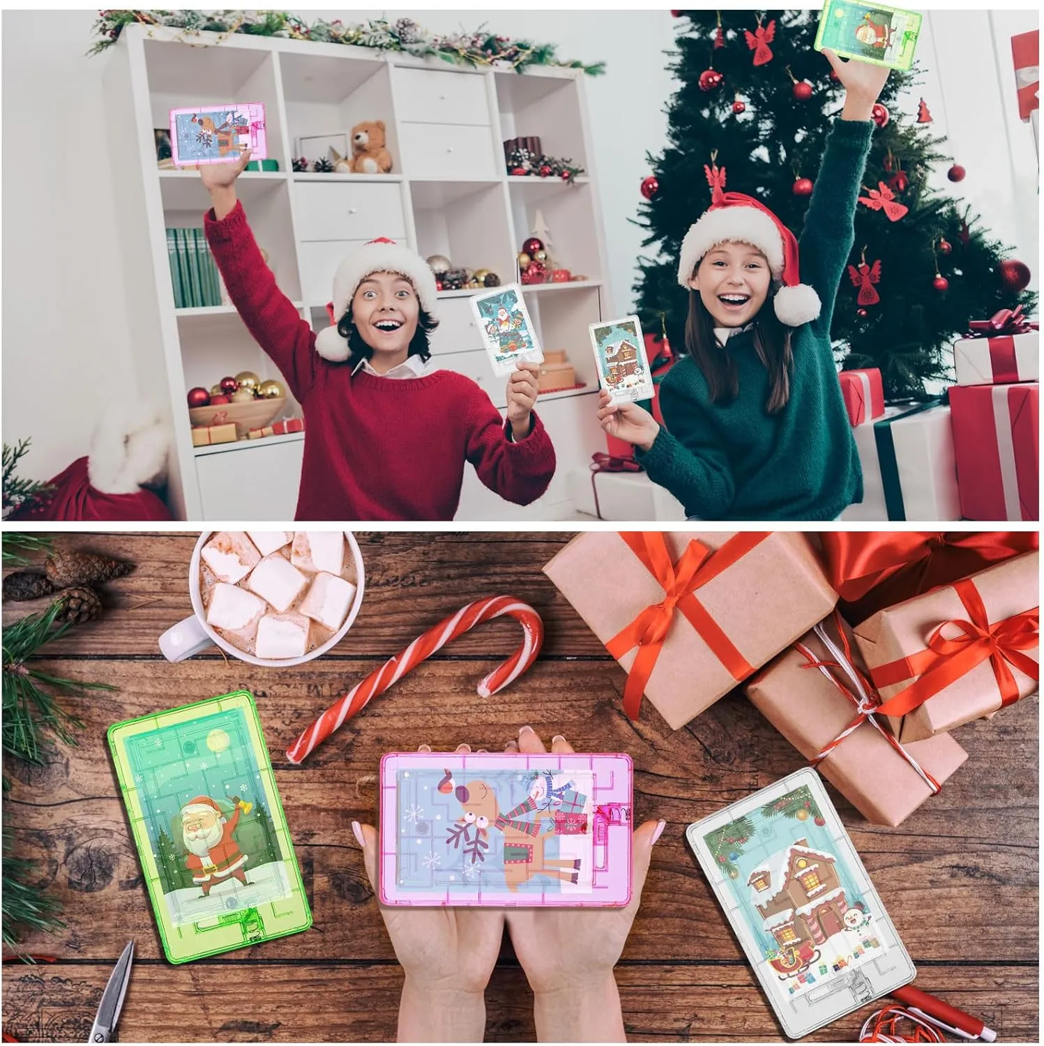 Hiboom 8 Set Christmas Maze Puzzle Gift Box Plastic Puzzle Card Holder Fun Maze Card Box Intellectual Pinball Machine Game for Kids Teens Adults Stocking Stuffers Birthday Favors, 8 Styles