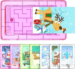 Hiboom 8 Set Christmas Maze Puzzle Gift Box Plastic Puzzle Card Holder Fun Maze Card Box Intellectual Pinball Machine Game for Kids Teens Adults Stocking Stuffers Birthday Favors, 8 Styles