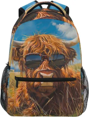 Highland Cattle Grasslands Backpack 3rd 4th 5th Grade School Bookbag Travel Laptop Daypack Bag Purse for Boys Girls Teens