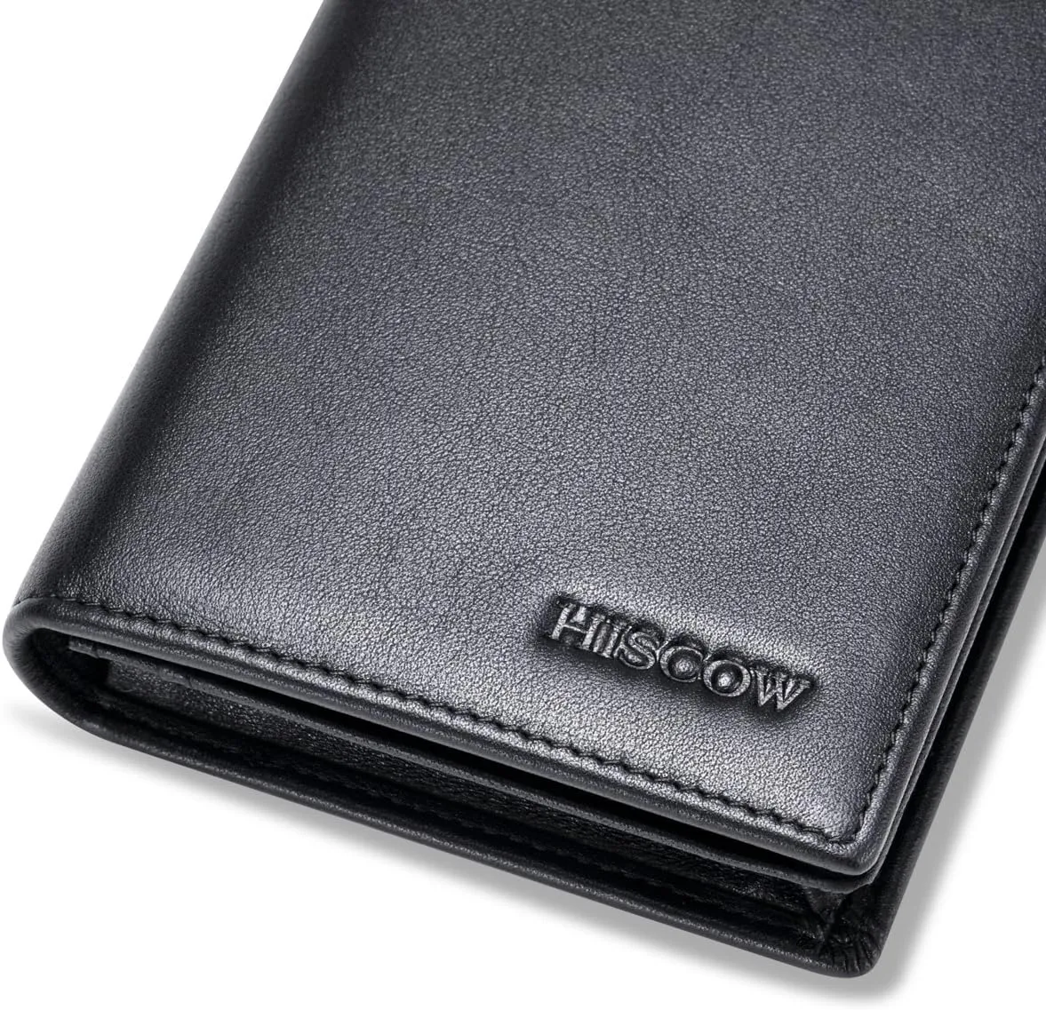 HISCOW Bifold Long Wallet with 15 Credit Card Slots - Italian Calfskin (Black)