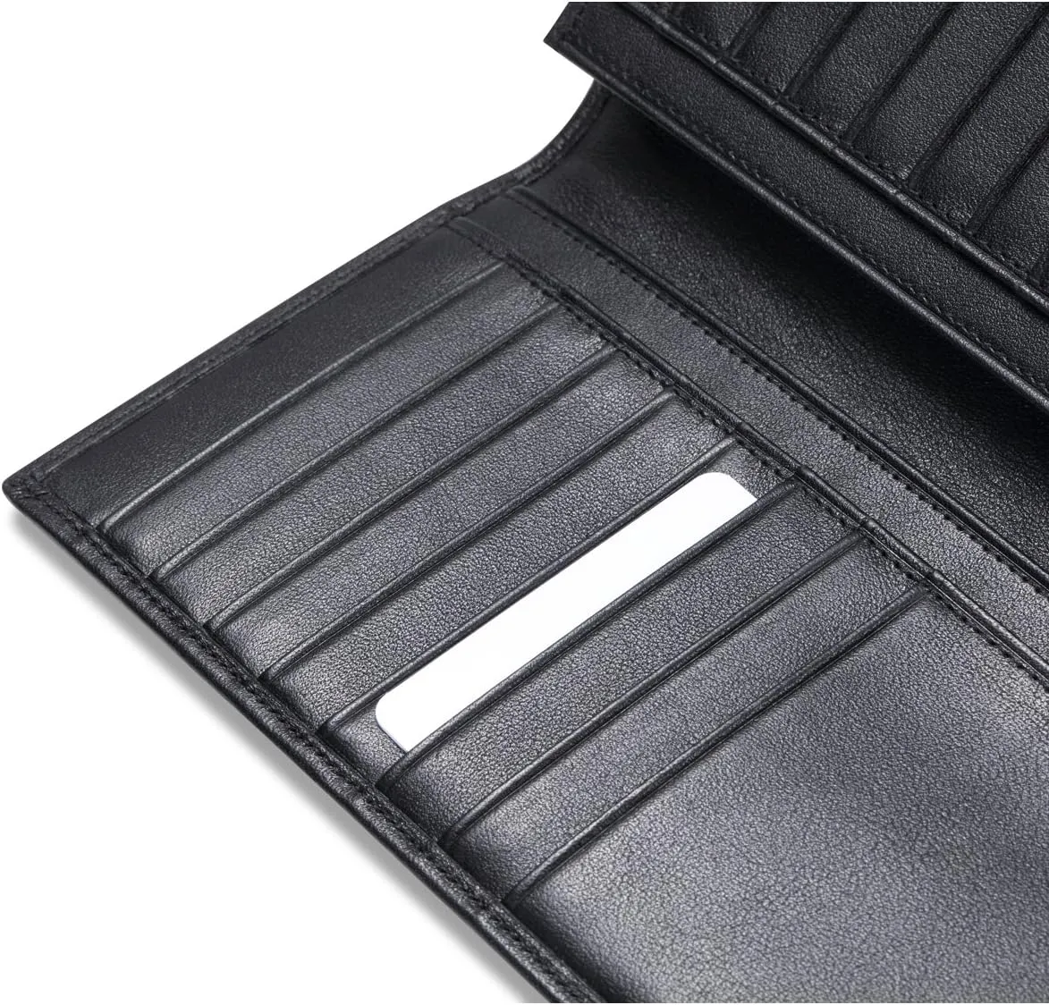 HISCOW Bifold Long Wallet with 15 Credit Card Slots - Italian Calfskin (Black)