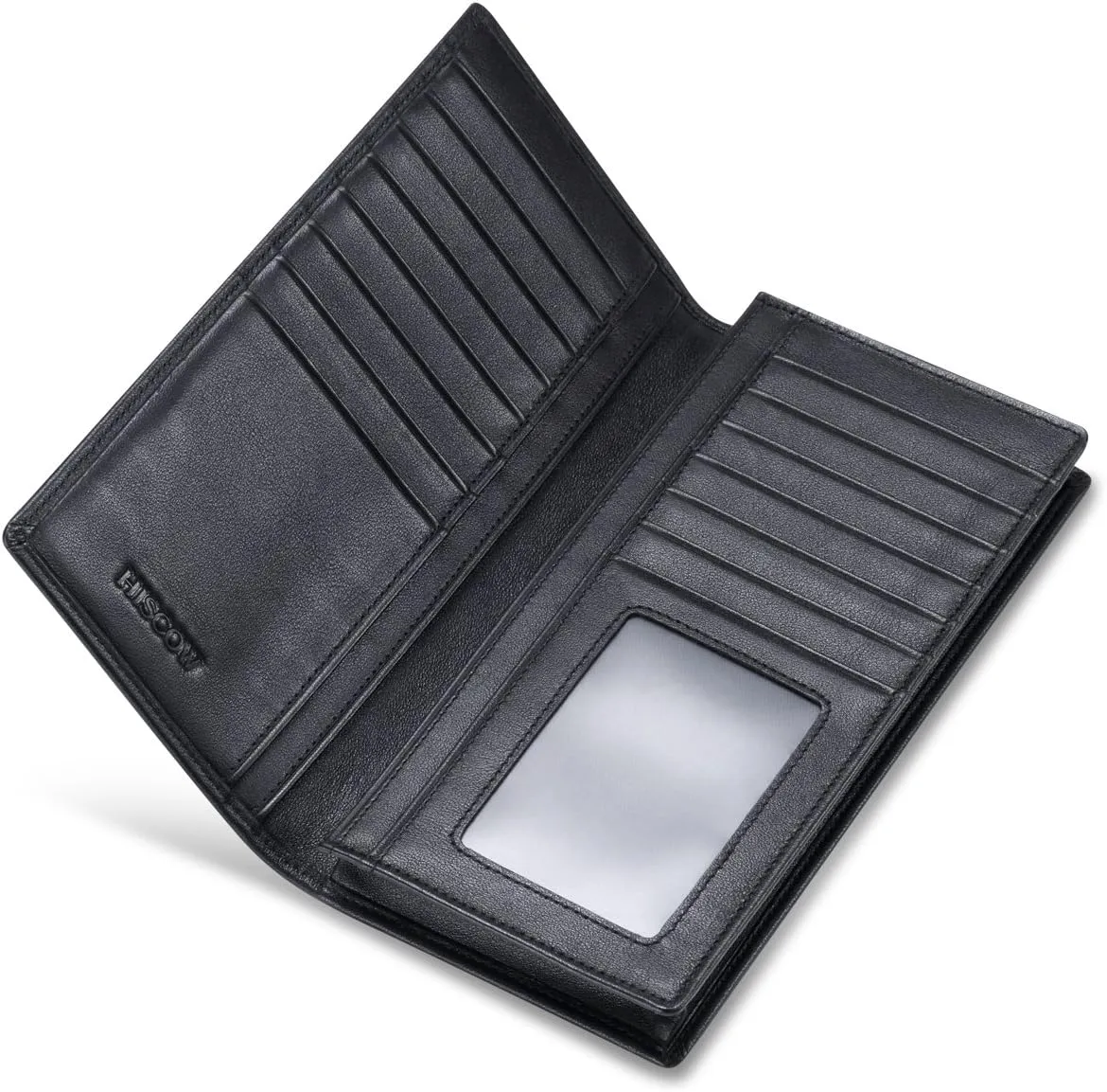 HISCOW Bifold Long Wallet with 15 Credit Card Slots - Italian Calfskin (Black)