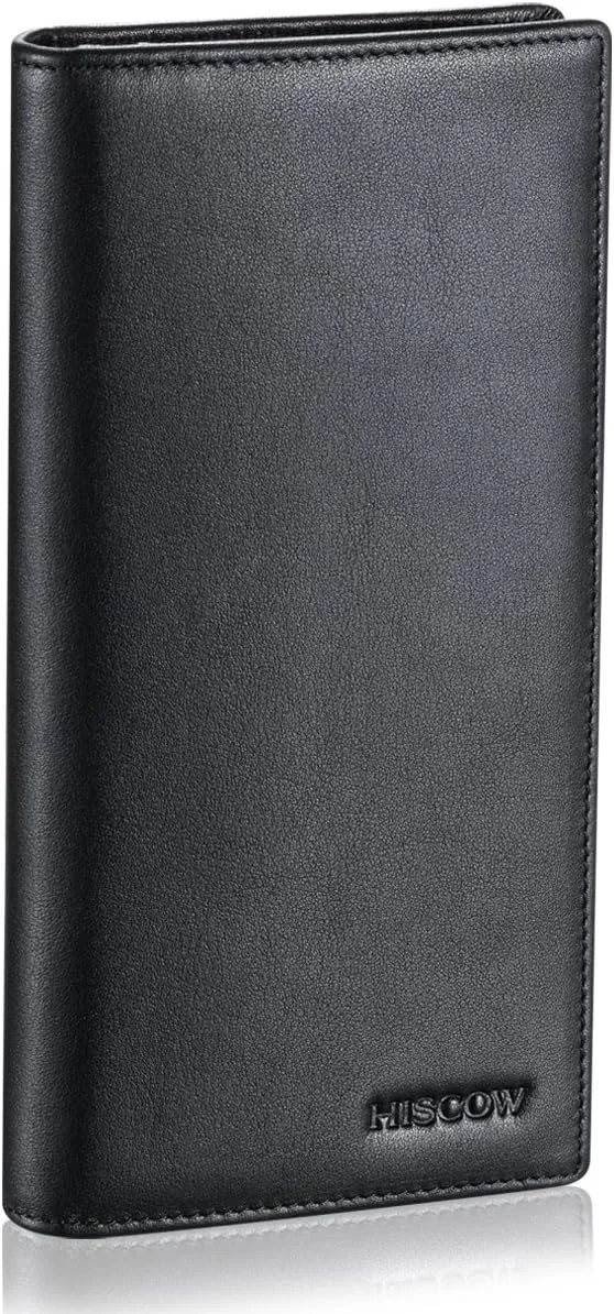 HISCOW Bifold Long Wallet with 15 Credit Card Slots - Italian Calfskin (Black)