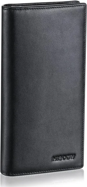 HISCOW Bifold Long Wallet with 15 Credit Card Slots - Italian Calfskin (Black)