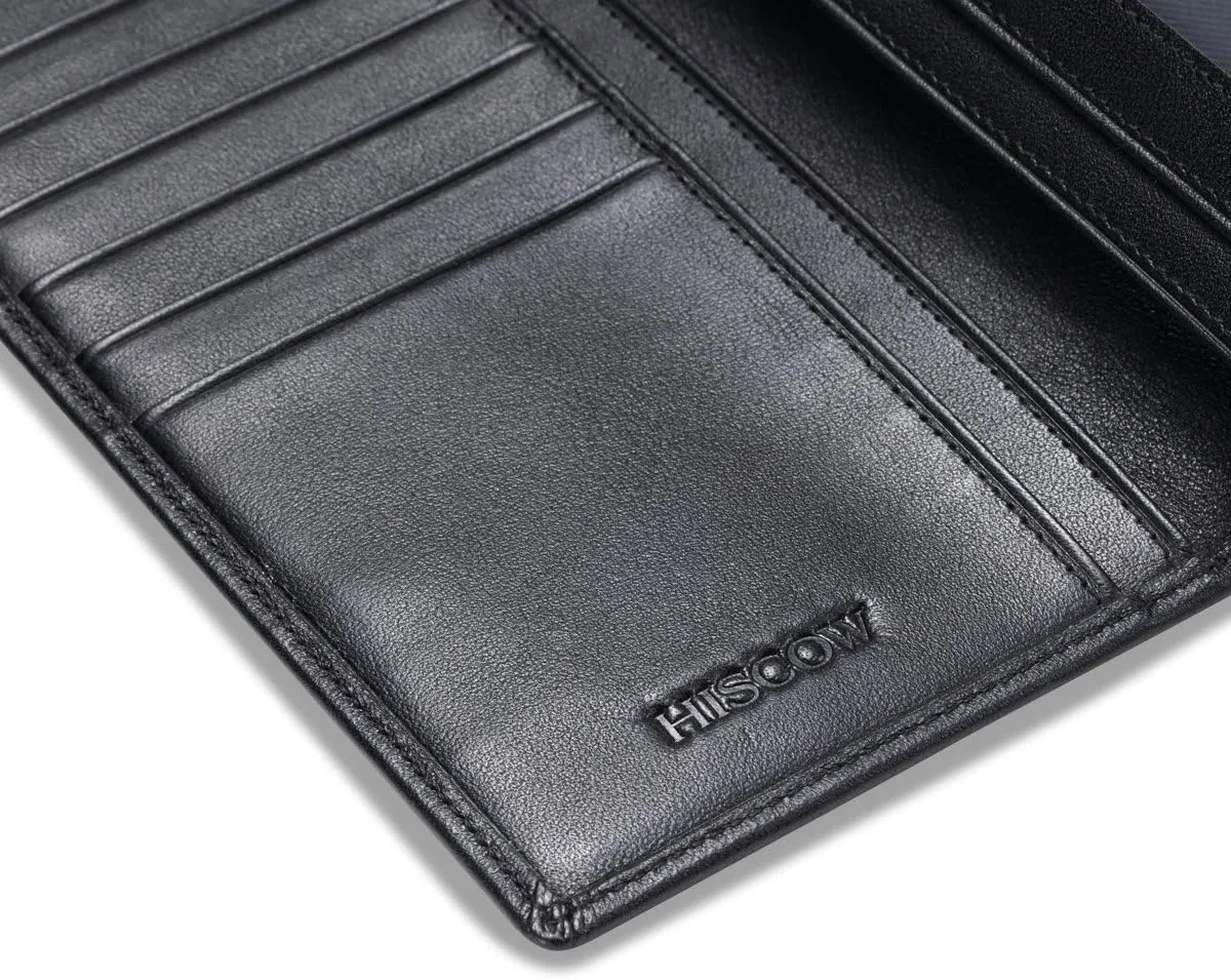 HISCOW Bifold Long Wallet with 15 Credit Card Slots - Italian Calfskin (Black)