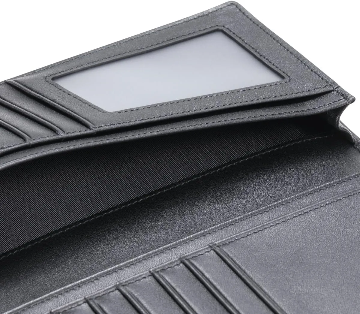 HISCOW Bifold Long Wallet with 15 Credit Card Slots - Italian Calfskin (Black)