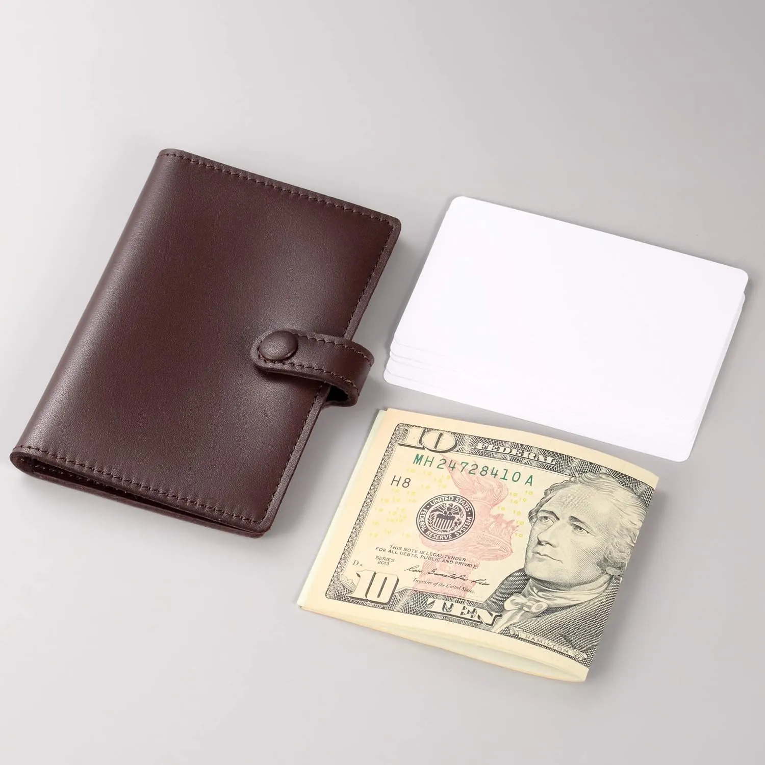 HISCOW Minimalist Thin Bifold Card Holder - Italian Calfskin (Dieter Diez, Coffee)