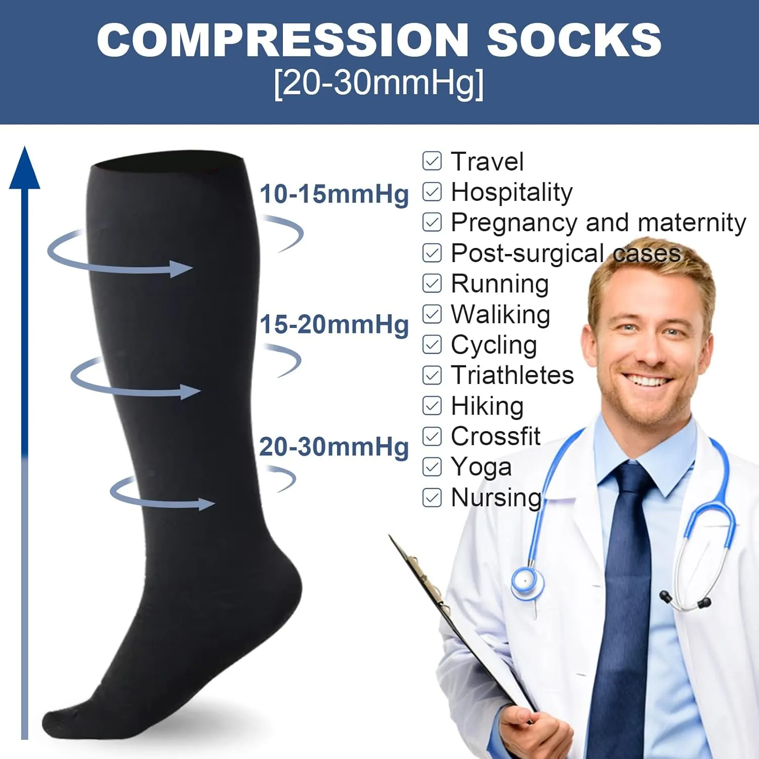 HLTPRO 4 Pairs Compression Socks for Women & Men - Best Support for Medical, Circulation, Nurses, Running, Travel
