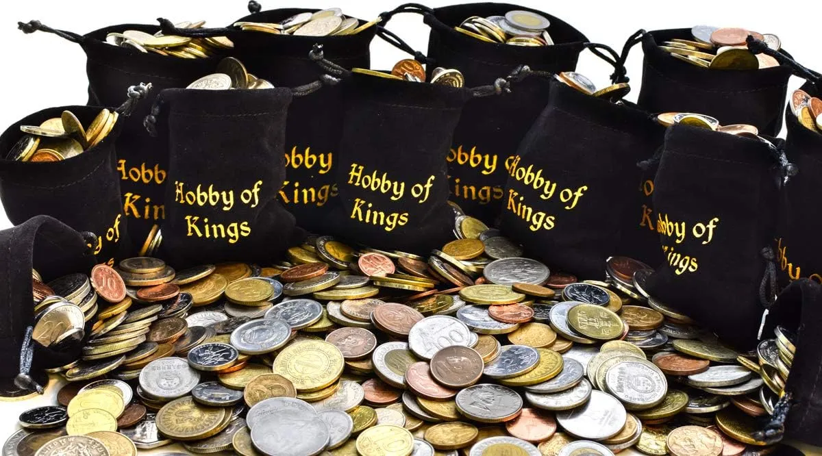 HOBBY OF KINGS 50 Different Coins from Many Countries Around The World Including A Coin Bag Small Purse!
