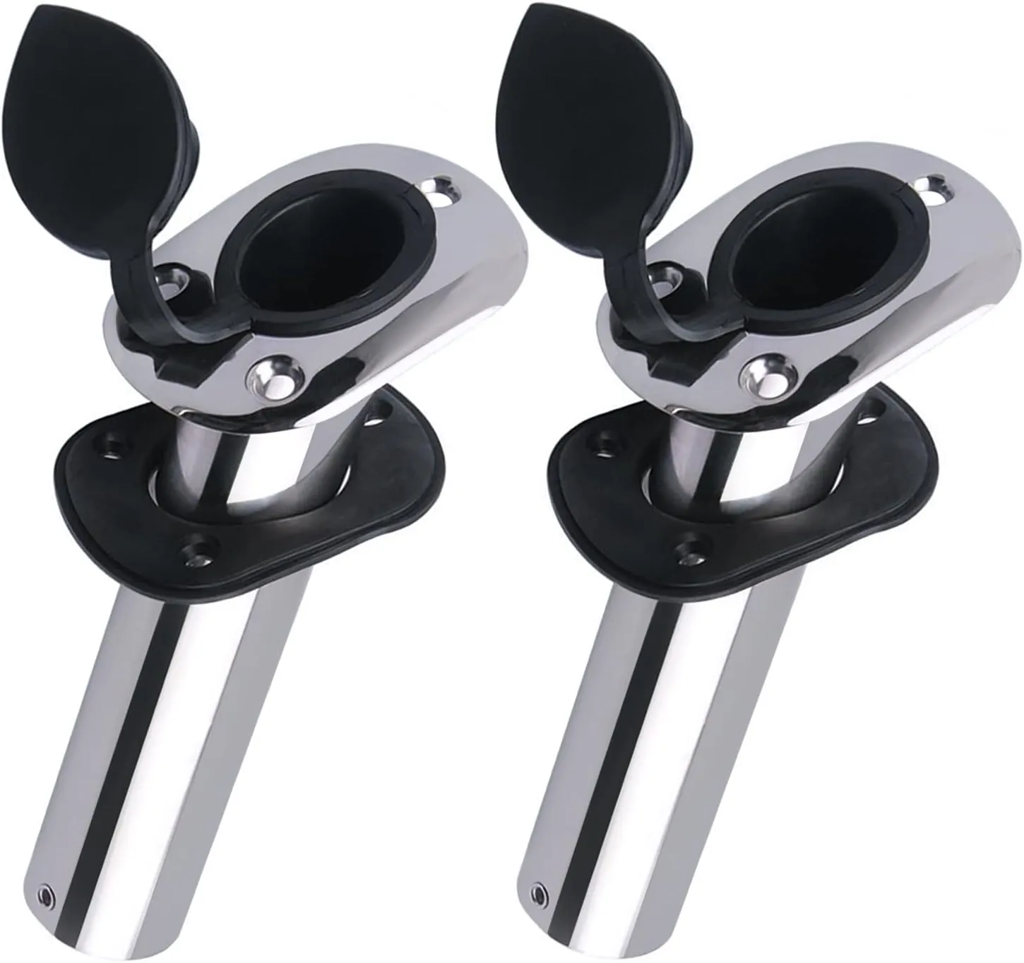 Hoffen 2Pcs Boat Stainless Steel Fishing Rod Holder Flush Mount 15/30/90 Degree with PVC Cap,Inner Tube and Gasket