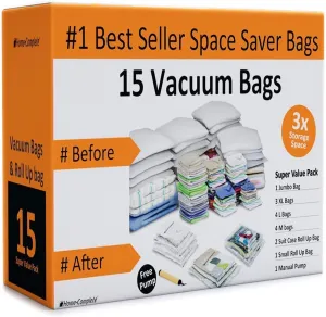 Home Complete Space Saver Vacuum Bags, 15 pack with Pump