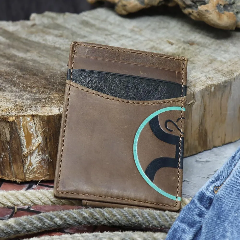 HOOEY 2.0 Leather Men's Money Clip Wallet (HOOEY 2.0 - Brown/Black/Turquoise)