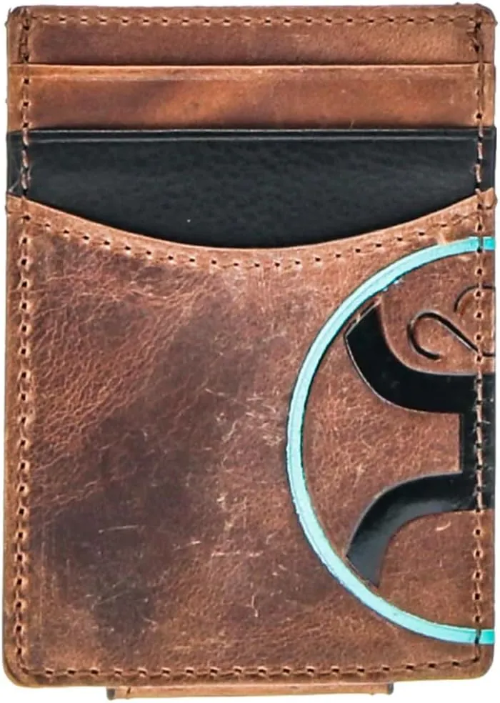 HOOEY 2.0 Leather Men's Money Clip Wallet (HOOEY 2.0 - Brown/Black/Turquoise)