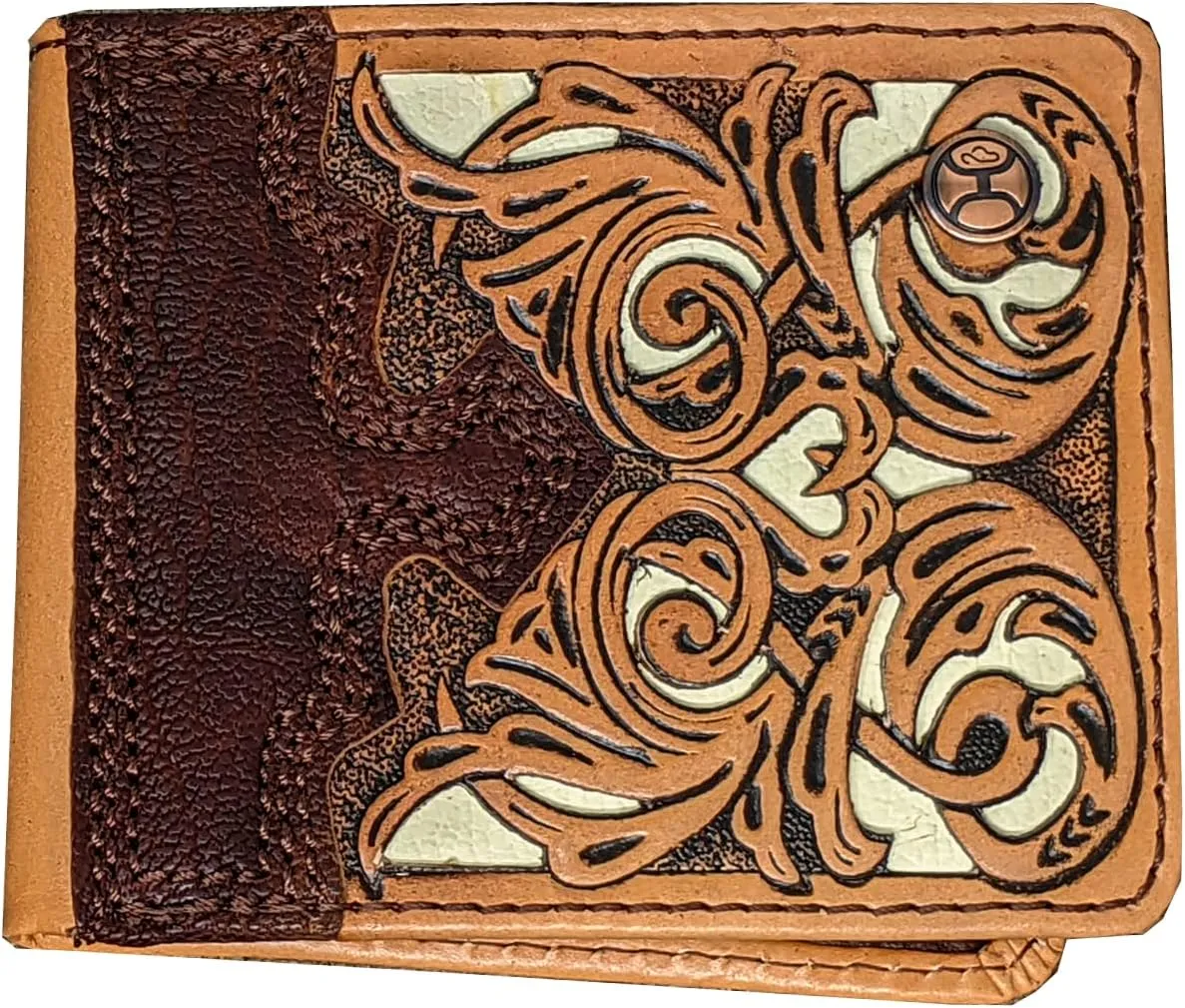 HOOEY Bi-Fold Leather Men's Wallet (Hand Tooled - Ivory)